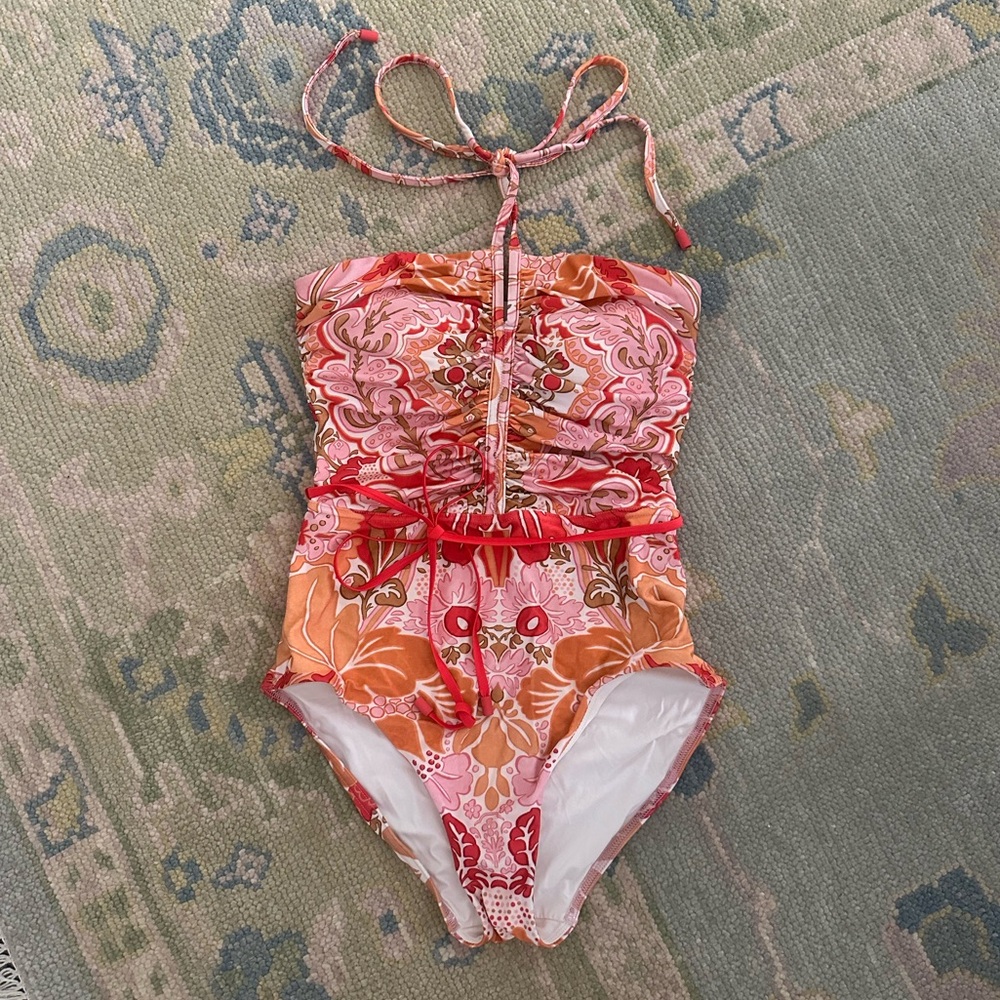 Zimmermann Violet Floral Print Halterneck One Piece Swimsuit